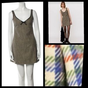 Y2K Retro Brown Sleeveless Plaid Checkered Bow Decor Dress Size 12•